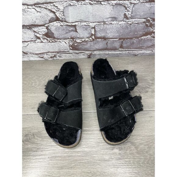 Birkenstock Arizona Black Suede Fur Cork Slides Sandals Women’s Sz 37EU/6.5M US - Picture 9 of 16